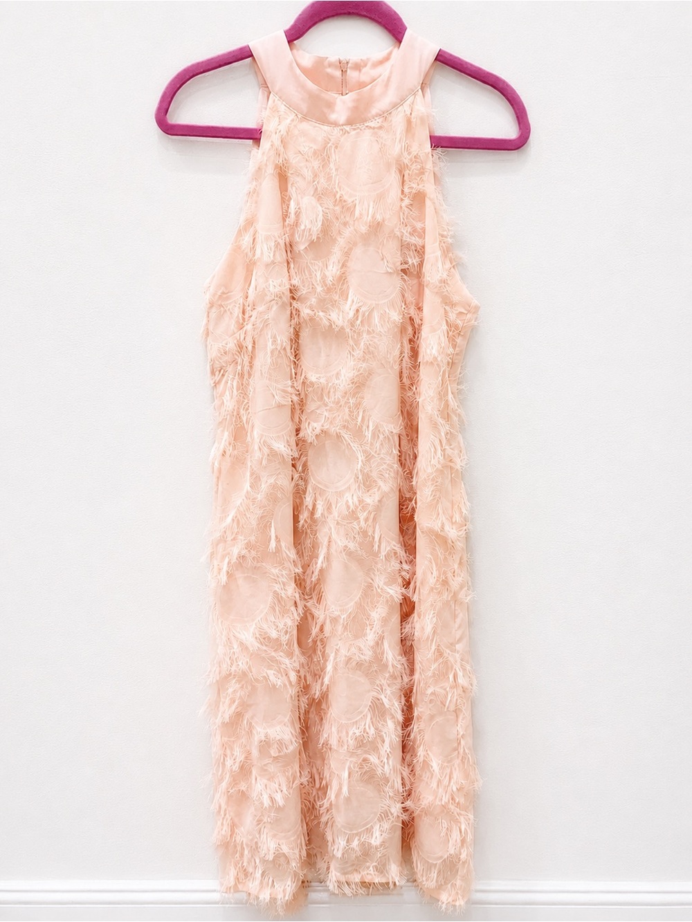 Metisu Medium Blush Pink Fringe Textured Sleeveless Midi Dress